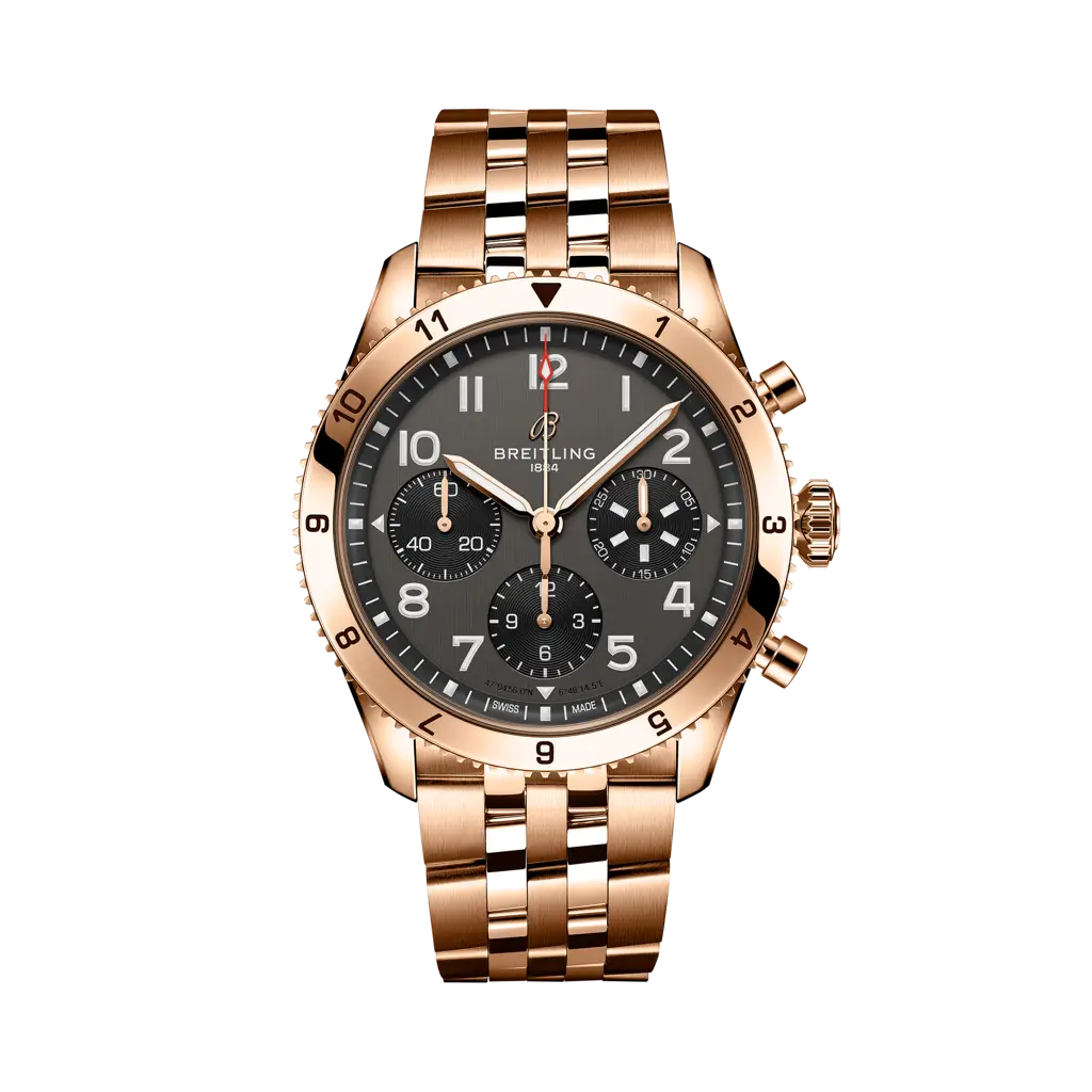 Breitling Classic AVI Chronograph 42 P-51 Mustang 42 mm Bright Black Dial 18K Red Gold Bracelet R233801A1B1R1