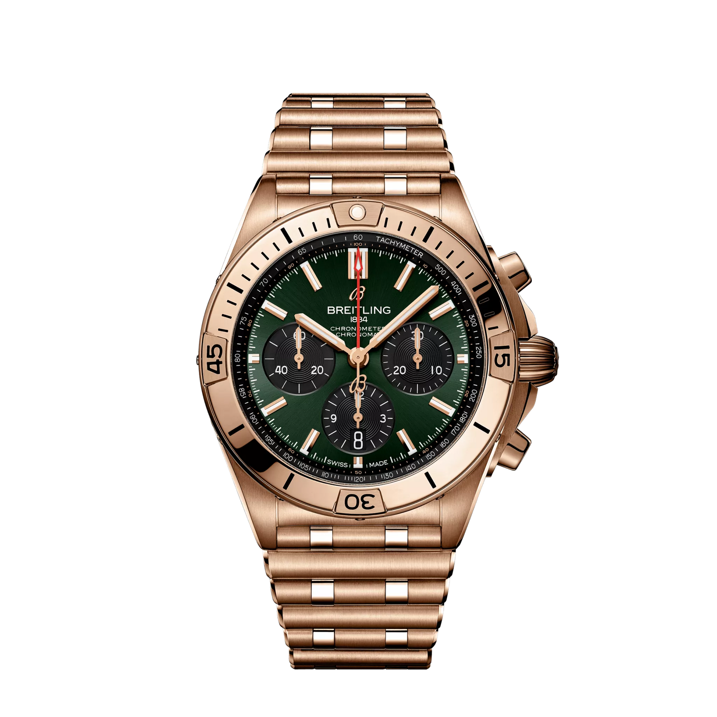 Breitling Chronomat B01 42 42.0 mm Green & Black Dial 18K Red Gold Metal Bracelet RB0134101L1R1