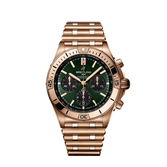 Breitling Chronomat B01 42 42.0 mm Green & Black Dial 18K Red Gold Metal Bracelet RB0134101L1R1