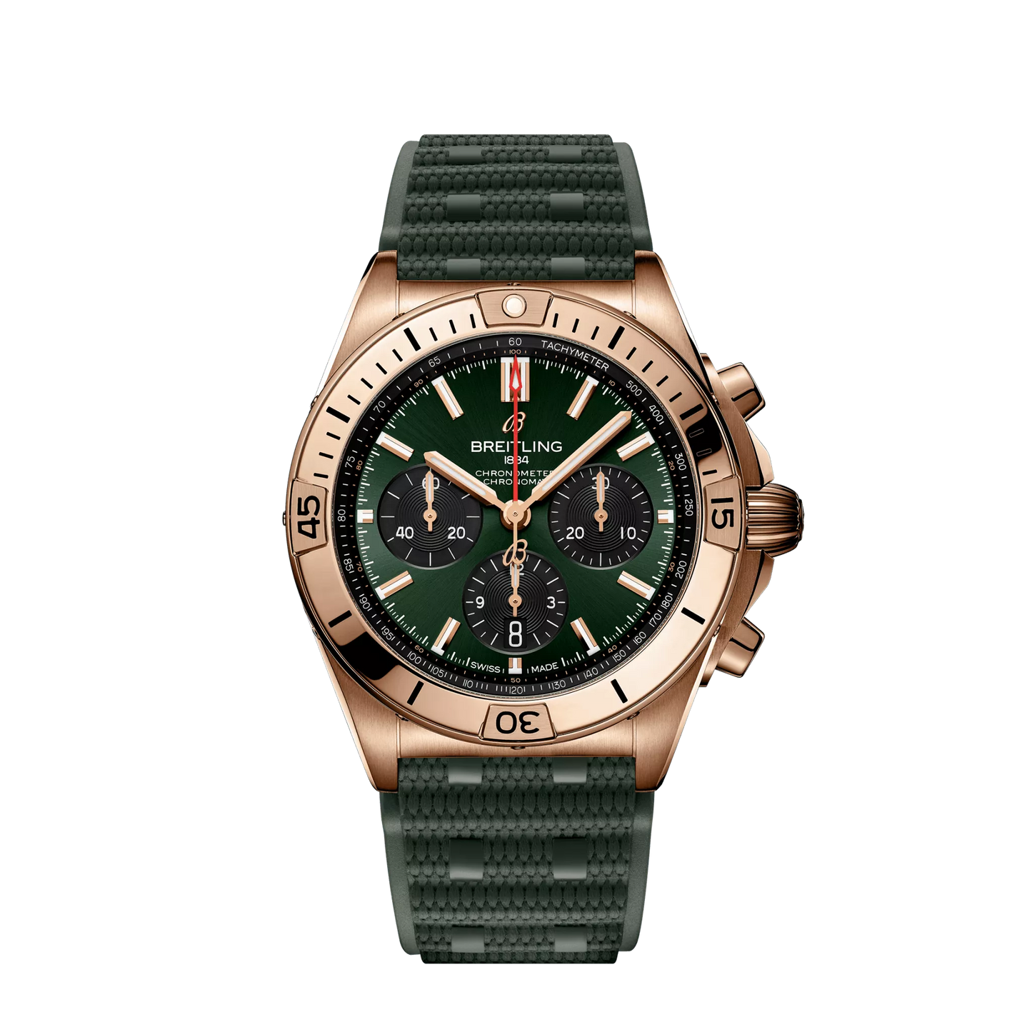 Breitling Chronomat B01 42 42.0 mm Green & Black Dial 18K Red Gold Green Rubber Strap RB0134101L1S1