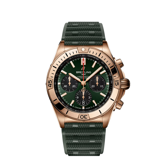 Breitling Chronomat B01 42 42.0 mm Green & Black Dial 18K Red Gold Green Rubber Strap RB0134101L1S1