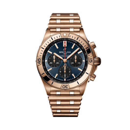 Breitling Chronomat B01 42 Super Bowl LVIII 42 mm Blue and Black Dial 18K Red Gold Bracelet RB01343A1C1R1