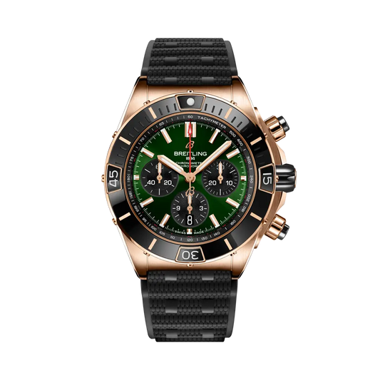 Breitling Super Chronomat B01 44 44 mm Green Dial 18K Red Gold Black Rubber Strap RB01361A1L1S1