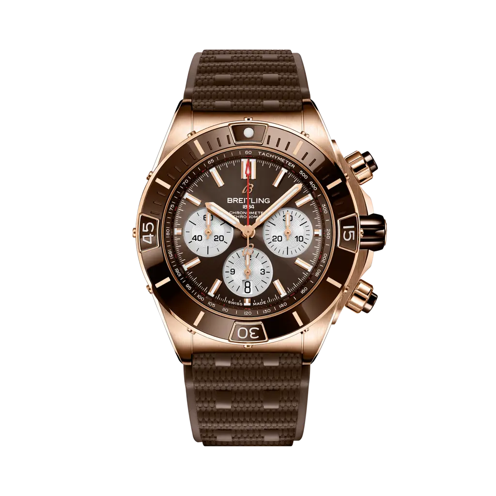 Breitling Super Chronomat B01 44 44 mm Brown Dial 18K Red Gold Brown Rubber Strap RB0136E31Q1S1