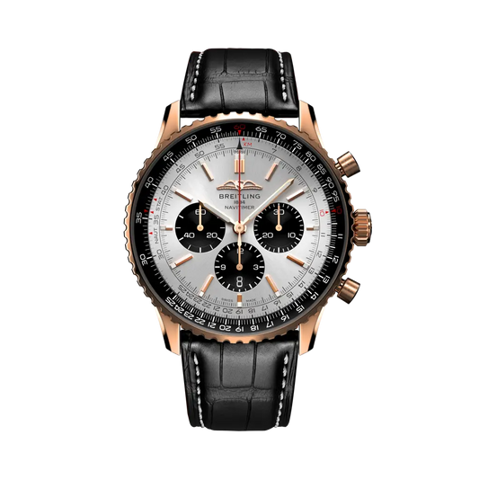 Breitling Navitimer B01 Chronograph 46 mm Black And White Dial 18K Red Gold Alligator Leather Strap RB0137241G1P1