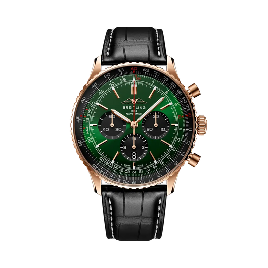 Breitling Navitimer B01 Chronograph 46 46.0 mm Black And Green Dial 18K Red Gold Alligator Leather Strap RB0137241L1P1