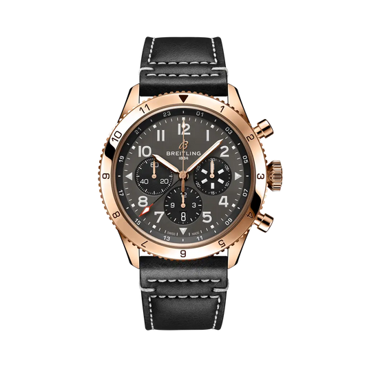 Breitling Super AVI B04 Chronograph GMT 46 P-51 Mustang 46 mm Bright Black Dial 18K Red Gold Calfskin Leather Strap RB04451A1B1X1