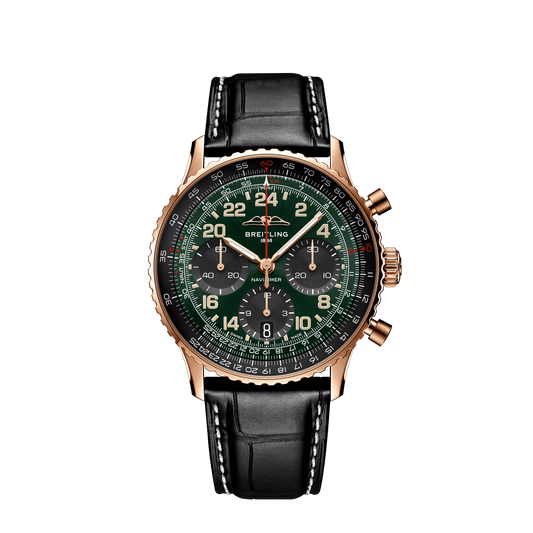 Breitling Navitimer B12 41.0 mm Black And Green Dial 18K Red Gold Black and Alligator Leather Strap RB12302A1L1P1