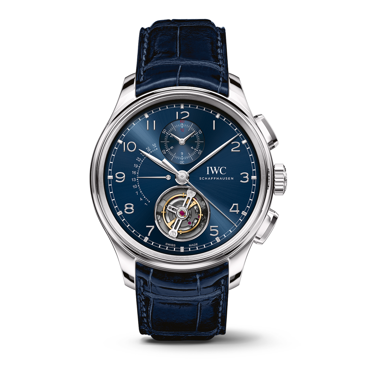 IWC Schaffhausen Portugieser Tourbillon Rétrograde Chronograph 43.5 mm Blue Dial Platinum Blue Alligator Leather Strap IW394007