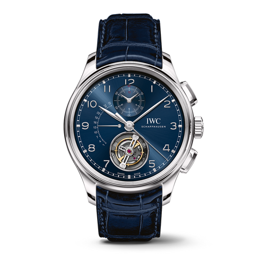 IWC Schaffhausen Portugieser Tourbillon Rétrograde Chronograph 43.5 mm Blue Dial Platinum Blue Alligator Leather Strap IW394007