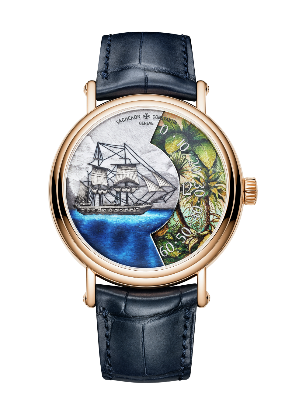 Vacheron Constantin Métiers d'Art Tribute to Explorer Naturalists - Detroit de Magellan 41 mm Silver Dial 18K Pink Gold Alligator Leather Strap 7500U/000R-B992