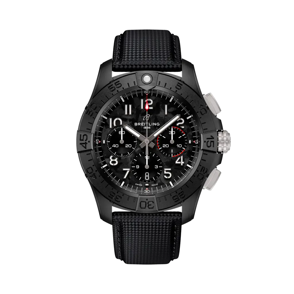 Breitling Avenger B01 Chronograph 44 Night Mission 44 mm Black Dial Ceramic Calfskin Leather Strap SB0147101B1X1