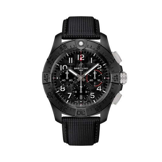 Breitling Avenger B01 Chronograph 44 Night Mission 44 mm Black Dial Ceramic Calfskin Leather Strap SB0147101B1X1