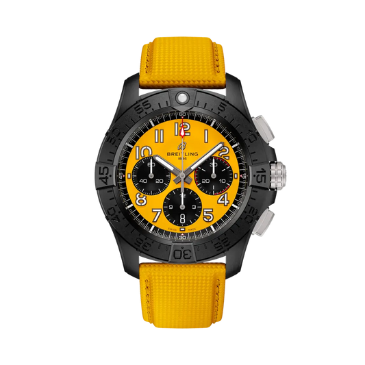 Breitling Avenger B01 Chronograph 44 Night Mission 44 mm Black And Yellow Dial Ceramic Calfskin Leather Yellow Strap SB0147101I1X1