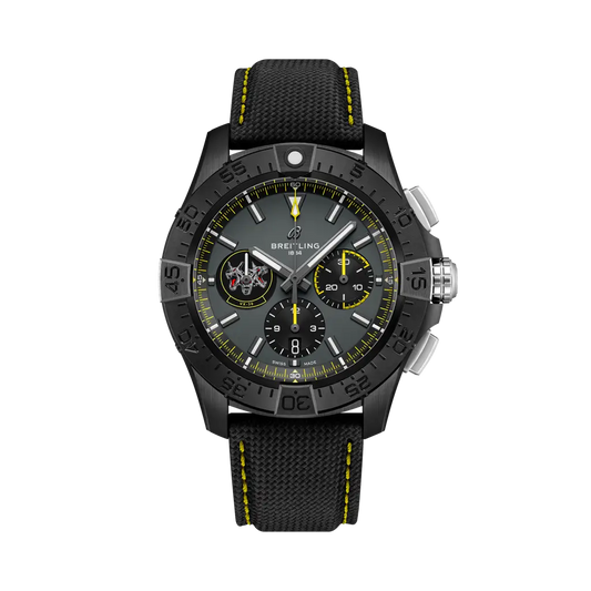 Breitling Avenger B01 Chronograph 44 Night Mission USN Bloodhounds 44 mm Black Dial Ceramic Calfskin Leather Strap SB01472A1B1X1