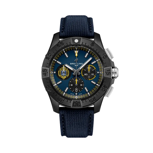 Breitling Avenger B01 Chronograph 44 Night Mission US Naval Academy 44 mm Bright Blue Dial Ceramic Calfskin Leather Strap SB01474A1C1X1