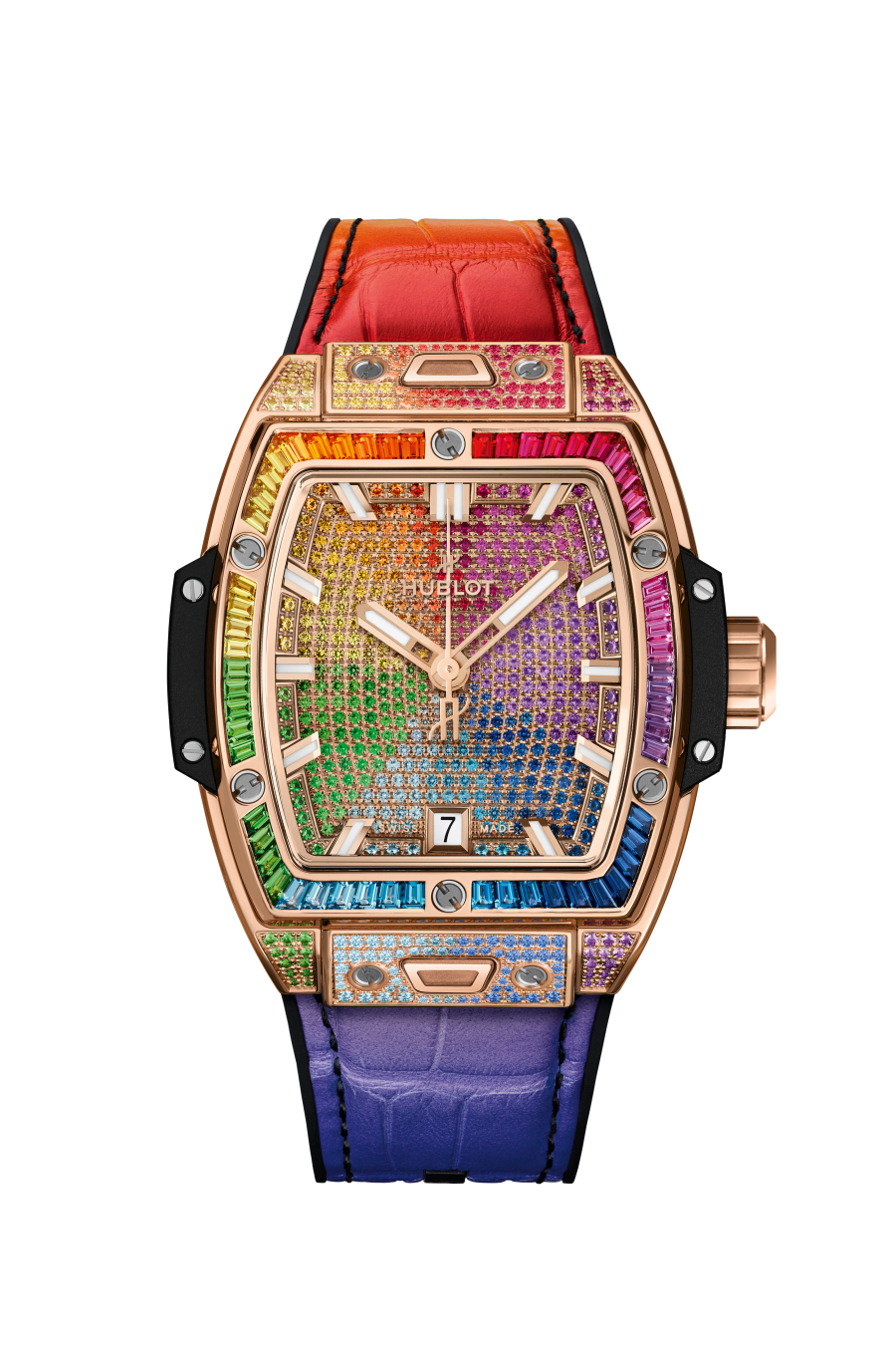 Hublot Spirit of Big Bang King Gold Rainbow 39 mm Diamond Paved Dial Polished 18K King Gold Alligator Leather Strap 662.OX.9900.LR.0999