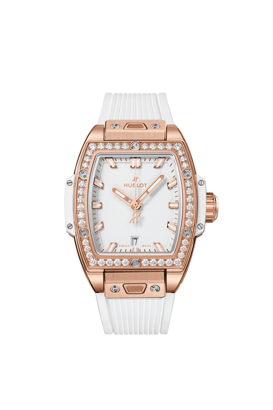 Hublot Spirit of Big Bang King Gold White Diamonds 32 mm White Dial with Diamonds Polished 18K King Gold Rubber Strap 682.OE.2080.RW.1204