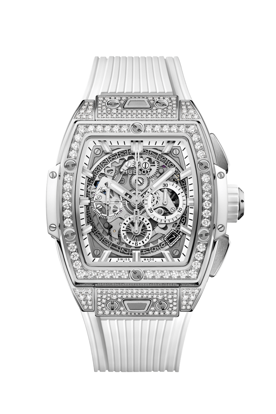 Hublot Spirit of Big Bang Titanium White Pavé 42 mm Transparent Dial with Diamonds Polished Titanium Rubber Strap 642.NE.2010.RW.1604