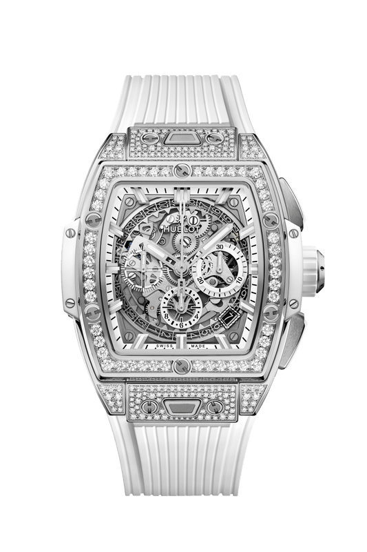 Hublot Spirit of Big Bang Titanium White Pavé 42 mm Transparent Dial with Diamonds Polished Titanium Rubber Strap 642.NE.2010.RW.1604