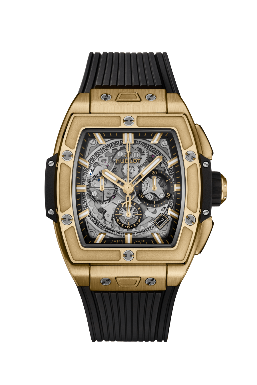 Hublot Spirit of Big Bang Yellow Gold 42 mm Transparent Dial Polished 18K Yellow Gold Rubber Strap 642.VX.0130.RX