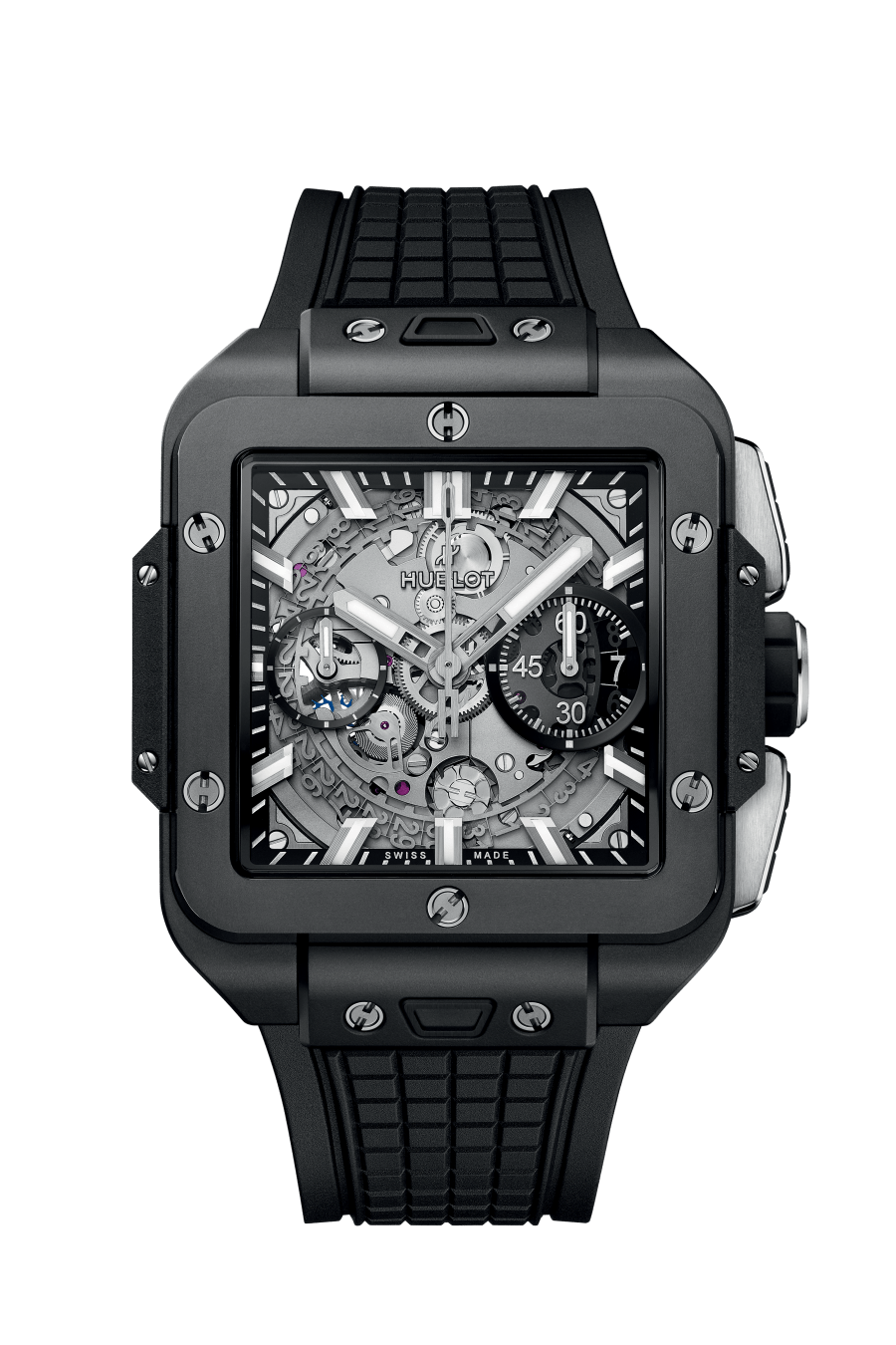 Hublot Square Bang Unico Black Magic 42 mm Transparent Dial Microblasted and Polished Black Ceramic Rubber Strap 821.CI.0170.RX