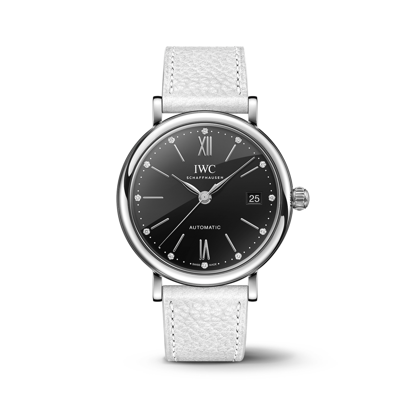 IWC Schaffhausen Portofino Automatic 37 mm Black  Dial Stainless Steel White Calfskin Strap IW458611