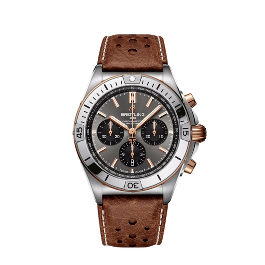 Breitling Chronomat B01 42 42.0 mm Grey & Black Dial Titanium & 18K Red Gold Calfskin Leather Strap  TB0134101M1X1