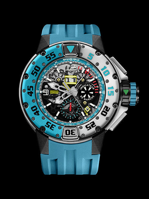 Richard Mille RM 032 Automatic Winding Flyback Chronograph Les Voiles de Saint Barth 39 mm Black With Blue Dial Platinum Rubber Strap rm-032