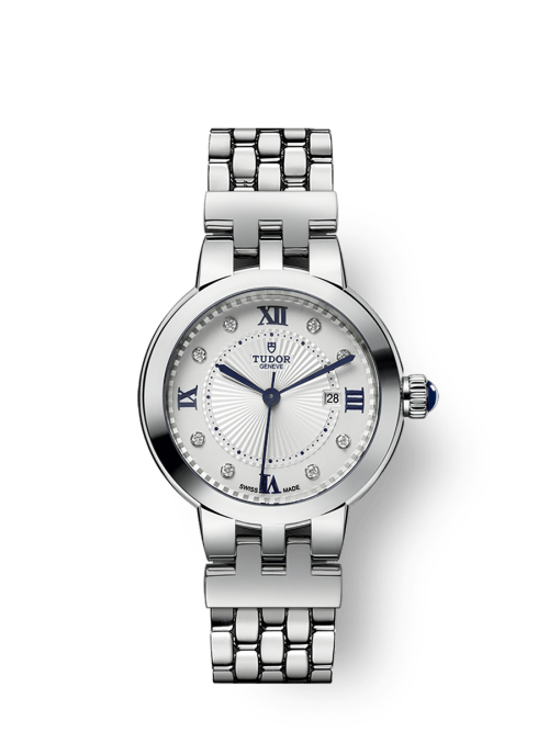 Tudor Clair de Rose 30 mm Silver Dial with Diamonds Stainless Steel Bracelet M35500-0004