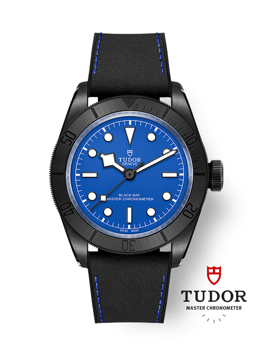 Tudor Black Bay Ceramic 41 mm Blue Dial Black Ceramic Leather Strap M79210CNU-0007