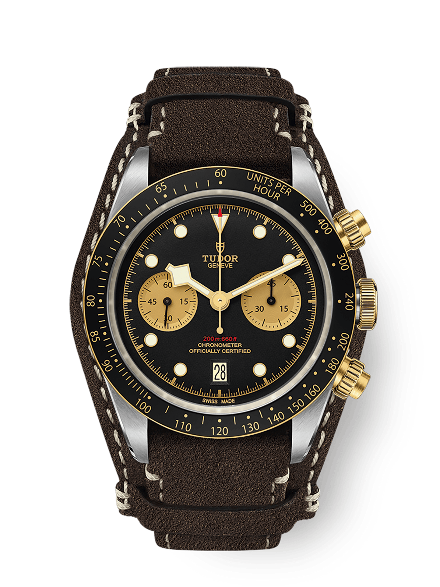 Tudor Black Bay Chrono S&G 41 mm Black Dial Stainless Steel Leather Strap M79363N-0002