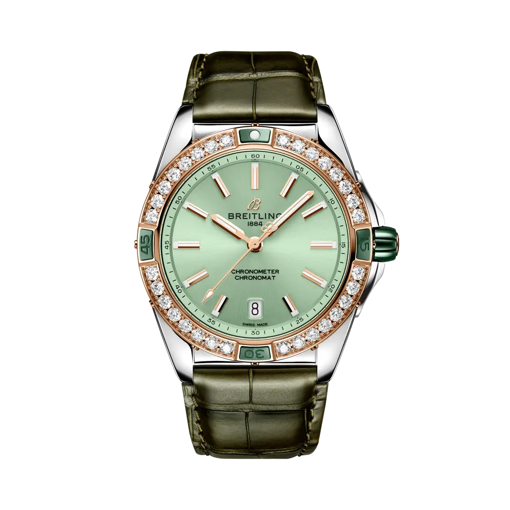 Breitling Super Chronomat Automatic 38 38 mm Light Green Dial Stainless Steel & 18K Red Gold Alligator Leather Strap U17356531L1P1