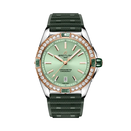 Breitling Super Chronomat Automatic 38 38 mm Light Green Dial Stainless Steel & 18K Red Gold Green Rubber Strap U17356531L1S1