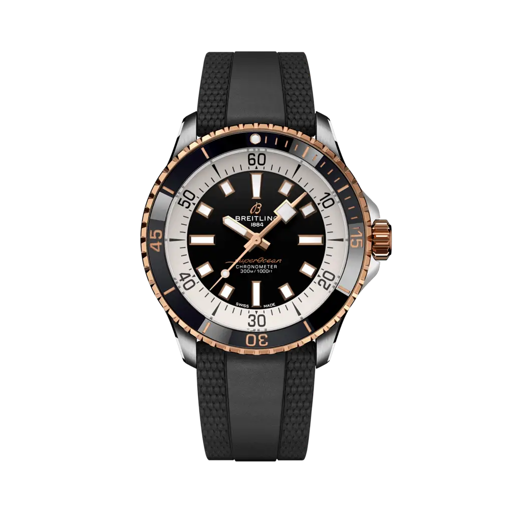 Breitling Superocean Automatic 42 mm Black Dial Stainless Steel & 18K Red Gold Rubber Black Strap U17375211B1S1