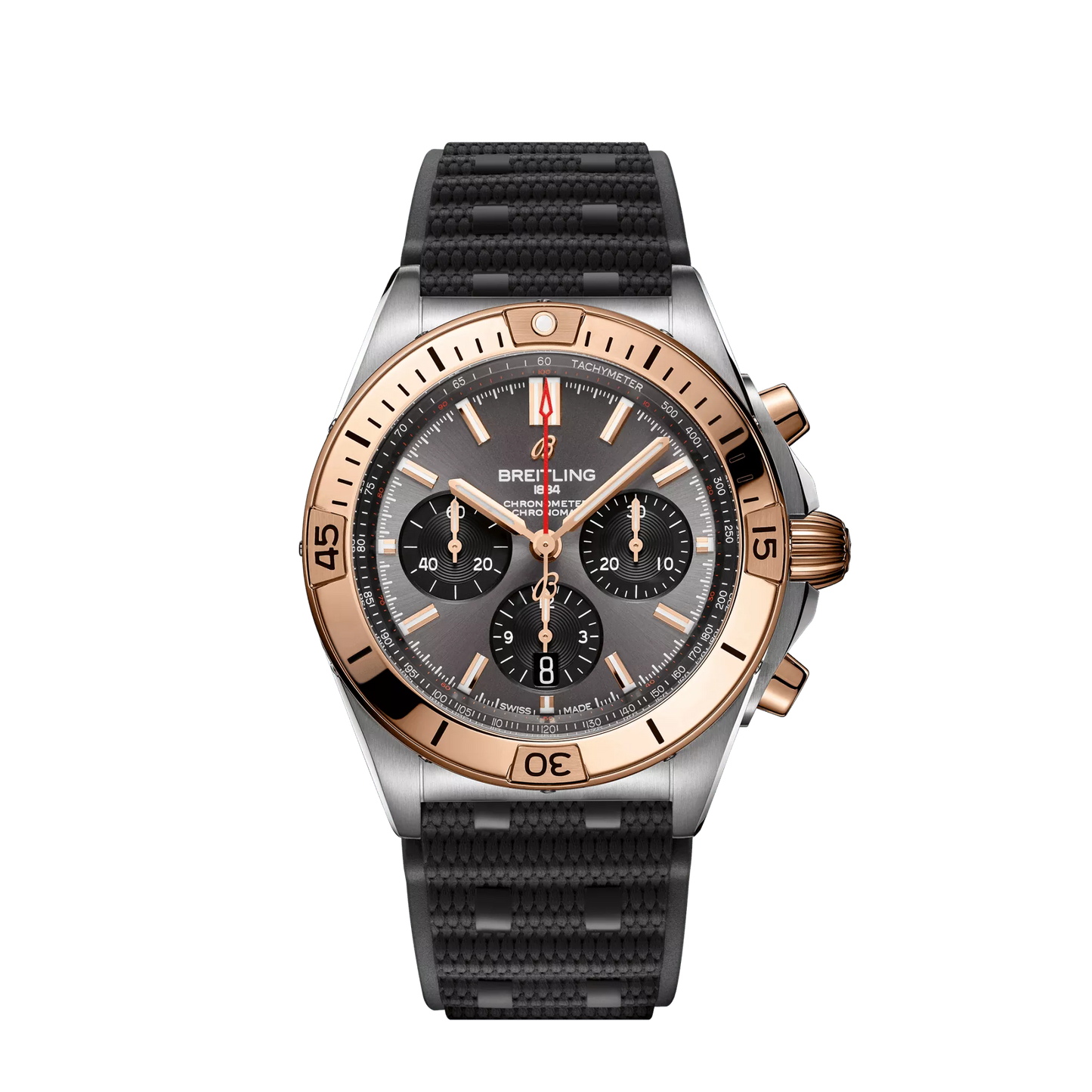 Breitling Chronomat B01 42 42.0 mm Grey and Black Dial Stainless Steel & 18K Red Gold Black Rubber Strap UB0134101B1S1