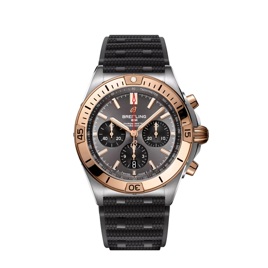 Breitling Chronomat B01 42 42.0 mm Grey and Black Dial Stainless Steel & 18K Red Gold Black Rubber Strap UB0134101B1S1