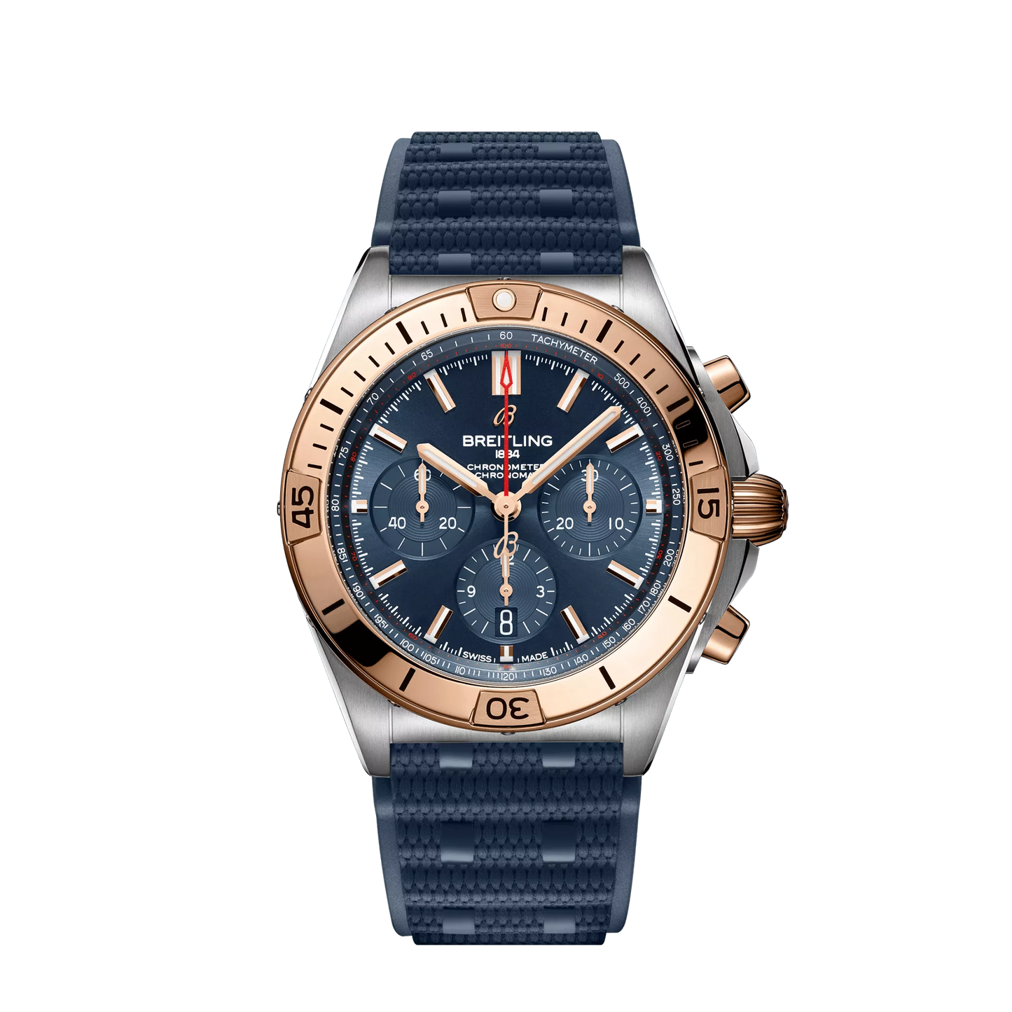 Breitling Chronomat B01 42 42.0 mm Blue Dial Stainless Steel & 18K Red Gold Blue Rubber Strap UB0134101C1S1