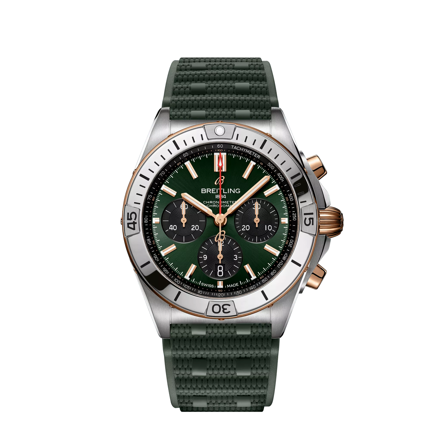 Breitling Chronomat B01 42 42.0 mm Green and Black Dial Stainless Steel & 18K Red Gold Green Rubber Strap UB0134131L1S1