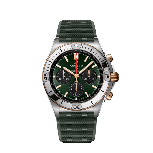 Breitling Chronomat B01 42 42.0 mm Green and Black Dial Stainless Steel & 18K Red Gold Green Rubber Strap UB0134131L1S1