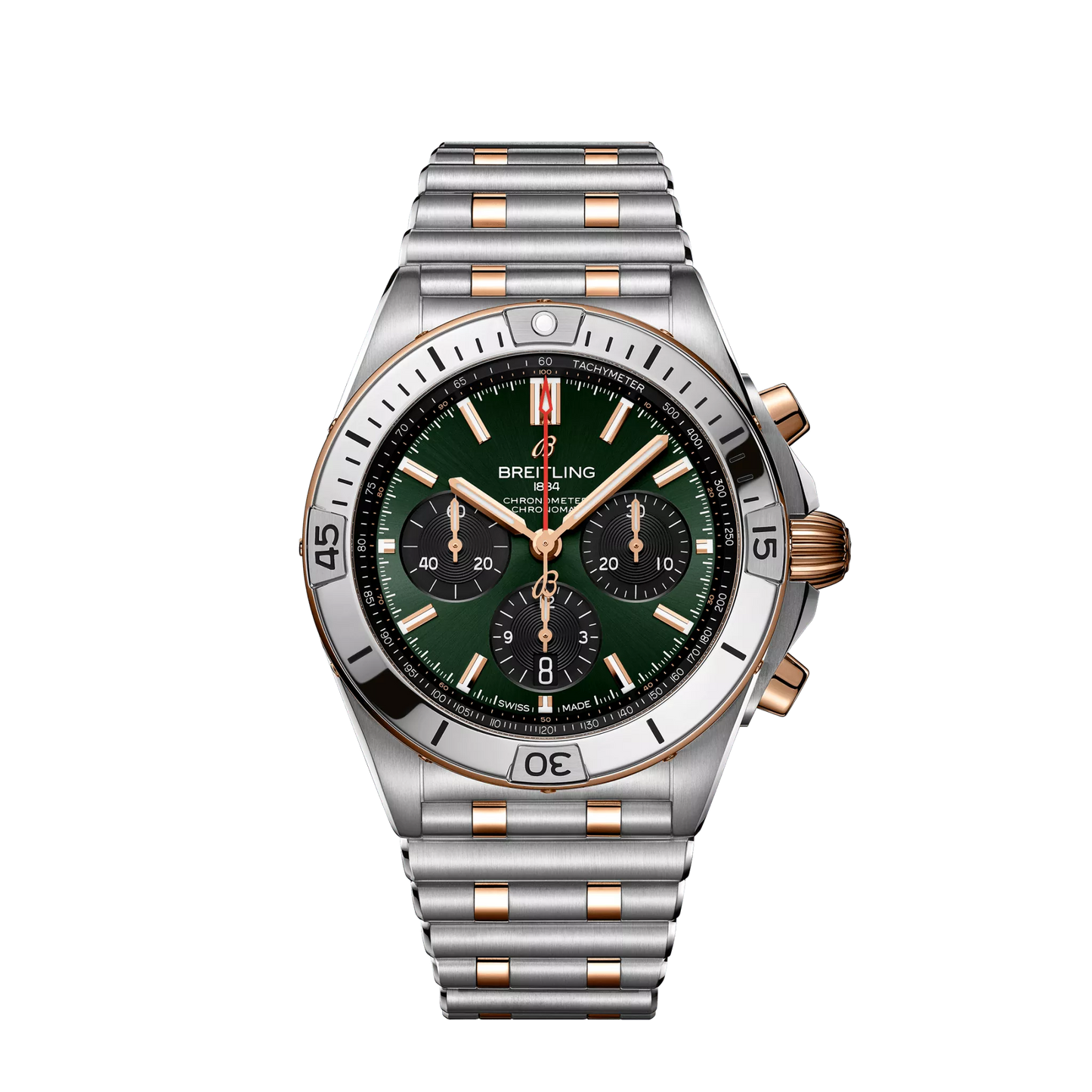 Breitling Chronomat B01 42 42.0 mm Green and Black Dial Stainless Steel & 18K Red Gold Metal Bracelet UB0134131L1U1