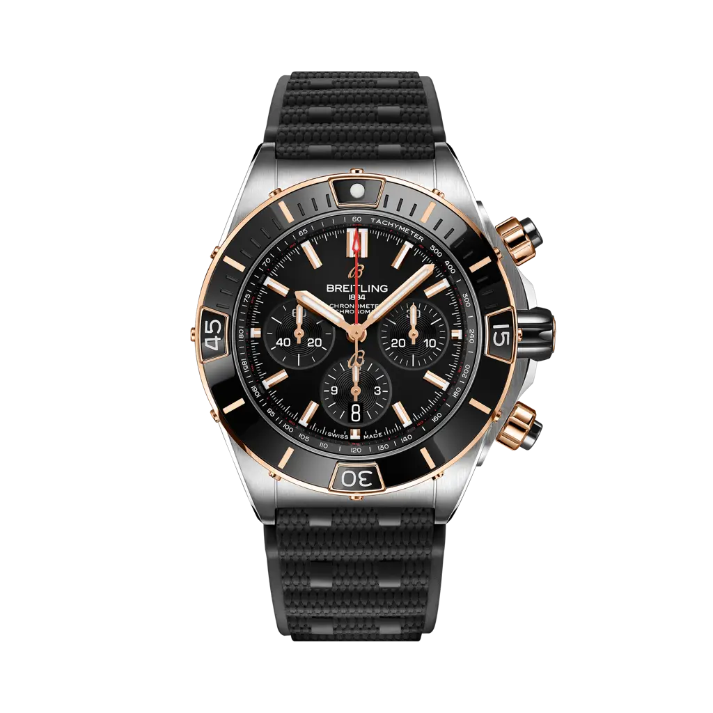 Breitling Super Chronomat B01 44 44 mm Black Dial Stainless Steel & 18K Red Gold Black Rubber Strap UB0136251B1S1