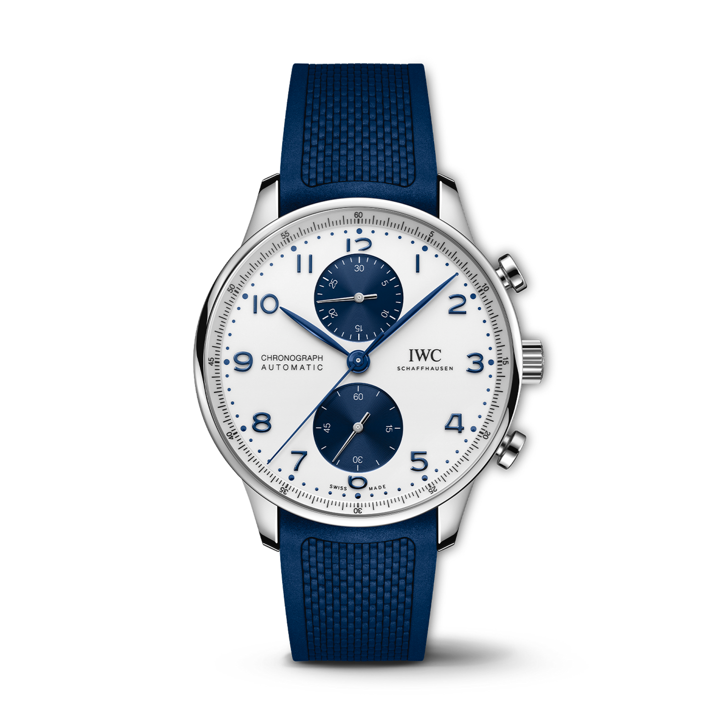 IWC Schaffhausen Portugieser Chronograph 41 mm White Dial Stainless Steel Blue Rubber Strap IW371620