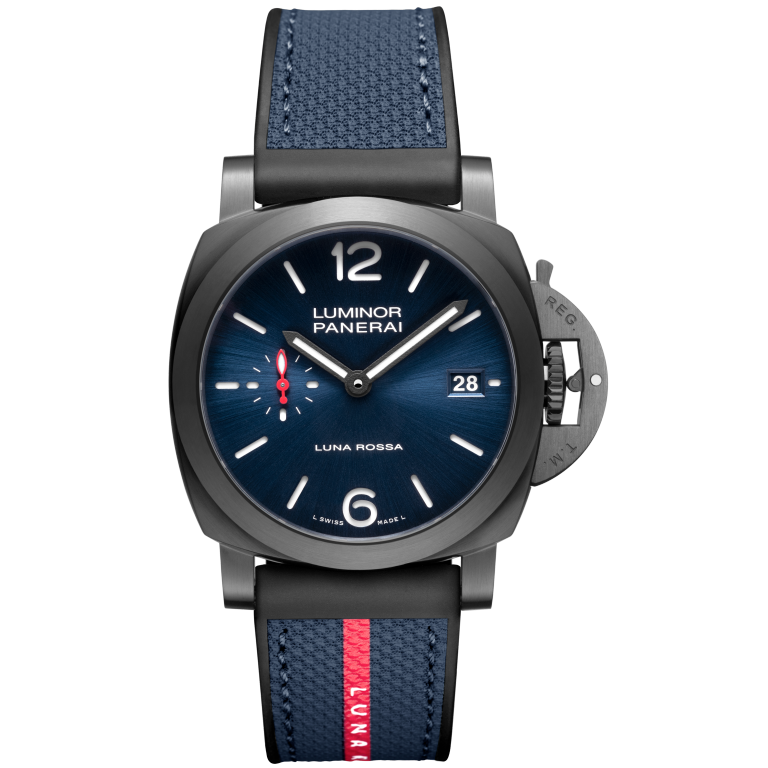 Panerai Luminor Quaranta Steel DLC Luna Rossa 40 mm Blue Dial Stainless Steel Blue Rubber Strap PAM01408