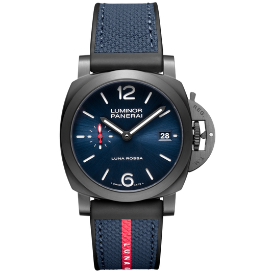 Panerai Luminor Quaranta Steel DLC Luna Rossa 40 mm Blue Dial Stainless Steel Blue Rubber Strap PAM01408