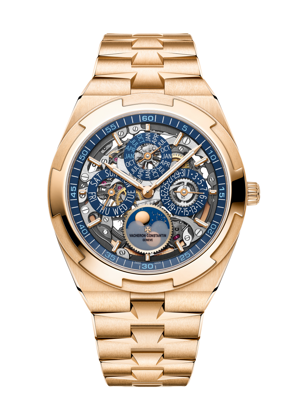 Vacheron Constantin Overseas perpetual calendar ultra-thin skeleton 41.5 mm Blue Dial 18K Pink Gold Bracelet 4300V/220R-B642