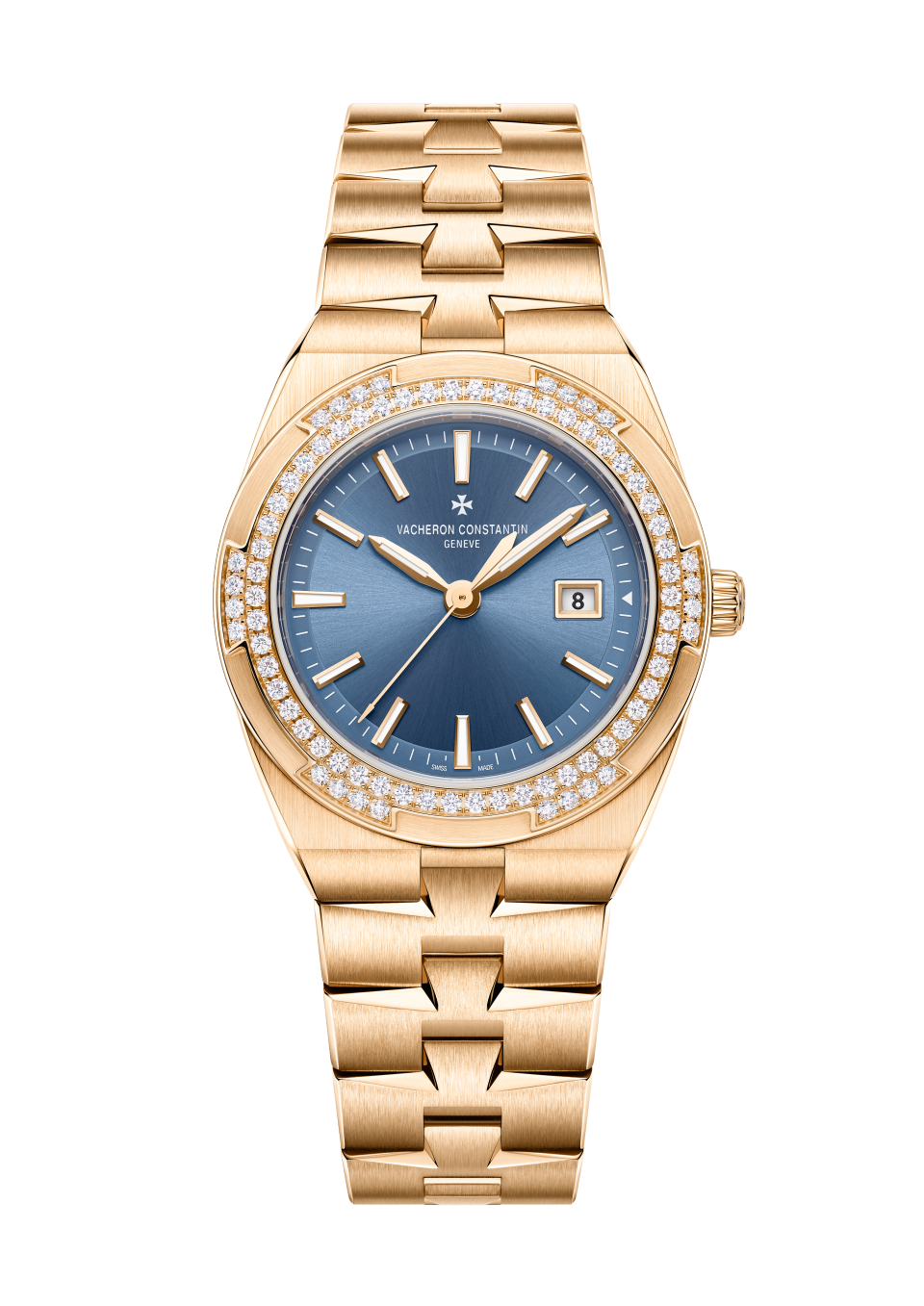 Vacheron Constantin Overseas quartz 33 mm Blue Dial with Diamonds 18K Pink Gold Bracelet 1225V/200R-H015