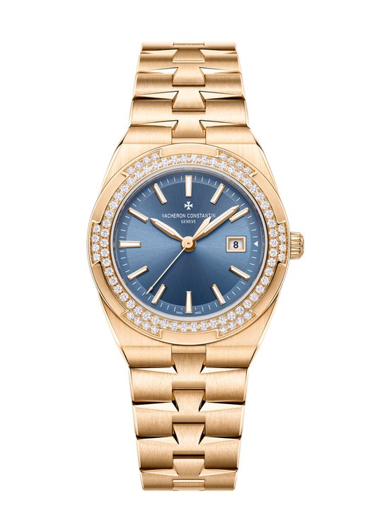 Vacheron Constantin Overseas quartz 33 mm Blue Dial with Diamonds 18K Pink Gold Bracelet 1225V/200R-H015