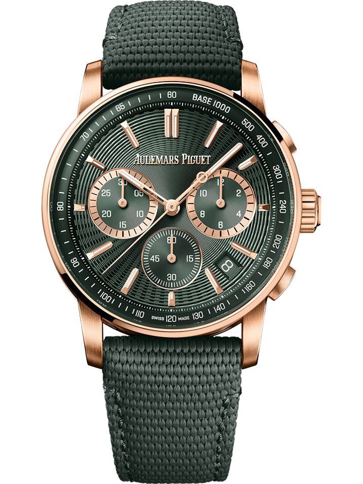 Audemars Piguet Code 11.59 by Audemars Piguet Selfwinding Chronograph 41 mm Green Dial 18-Carat Pink Gold Rubber-Coated Strap 26393OR.OO.A056KB.01