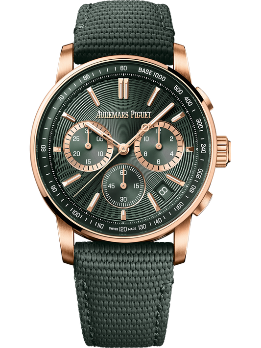 Audemars Piguet Code 11.59 by Audemars Piguet Selfwinding Chronograph 41 mm Green Dial 18-Carat Pink Gold Rubber-Coated Strap 26393OR.OO.A056KB.01